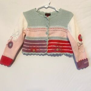 Vintage Y2K Catimini Girls 100% Cotton Floral Embroidered Cardigan - 23 months